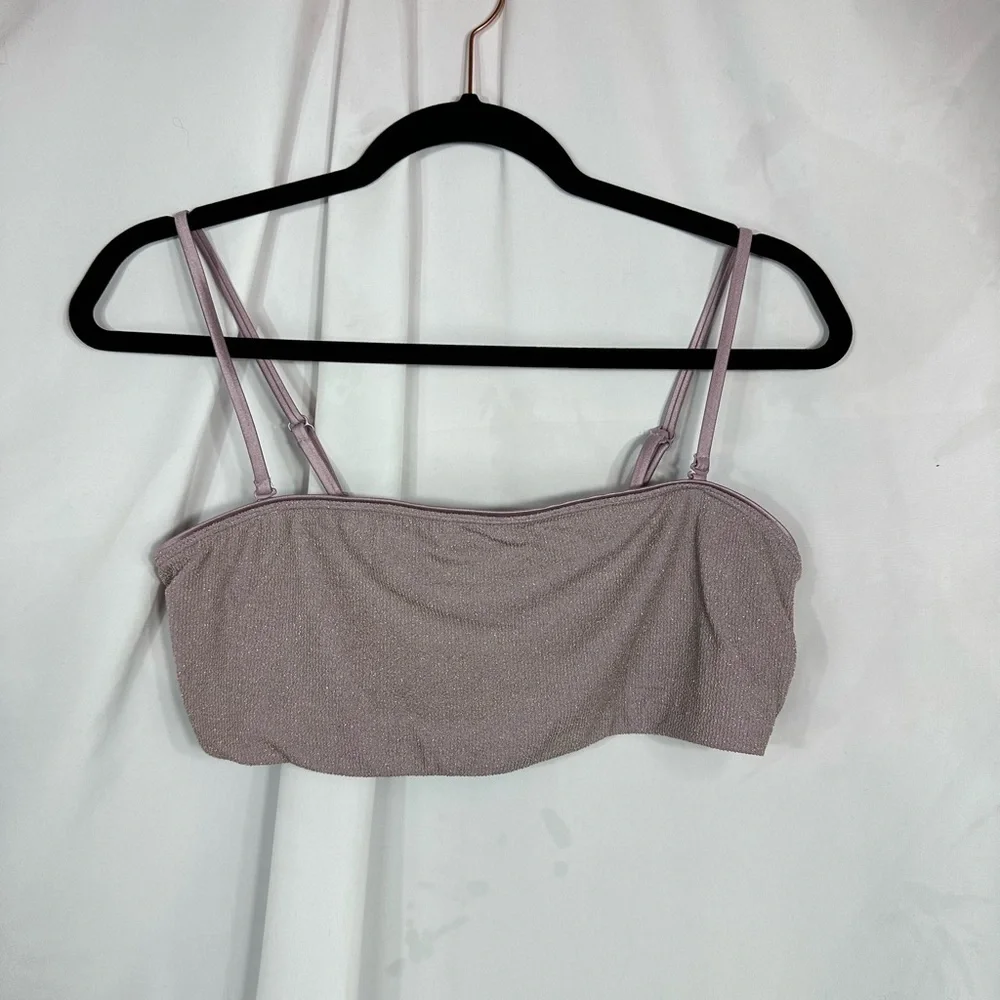 Good American sparkle bandeau bikini top in lilac size XL